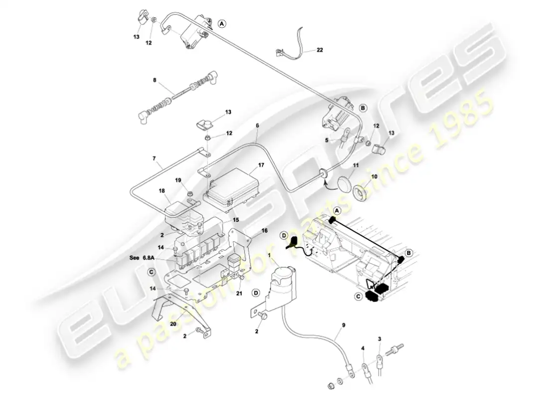 aston martin vanquish (2001) battery & cables parts diagram