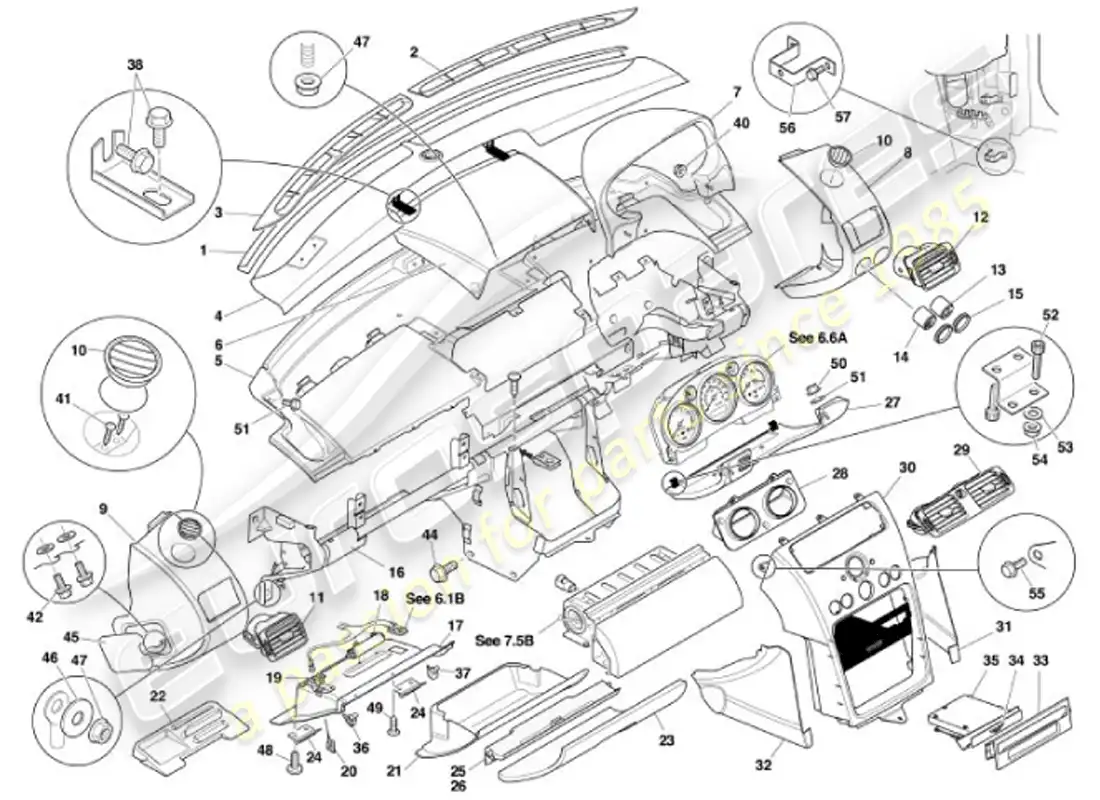 aston martin vanquish (2001) fasci & trim parts diagram