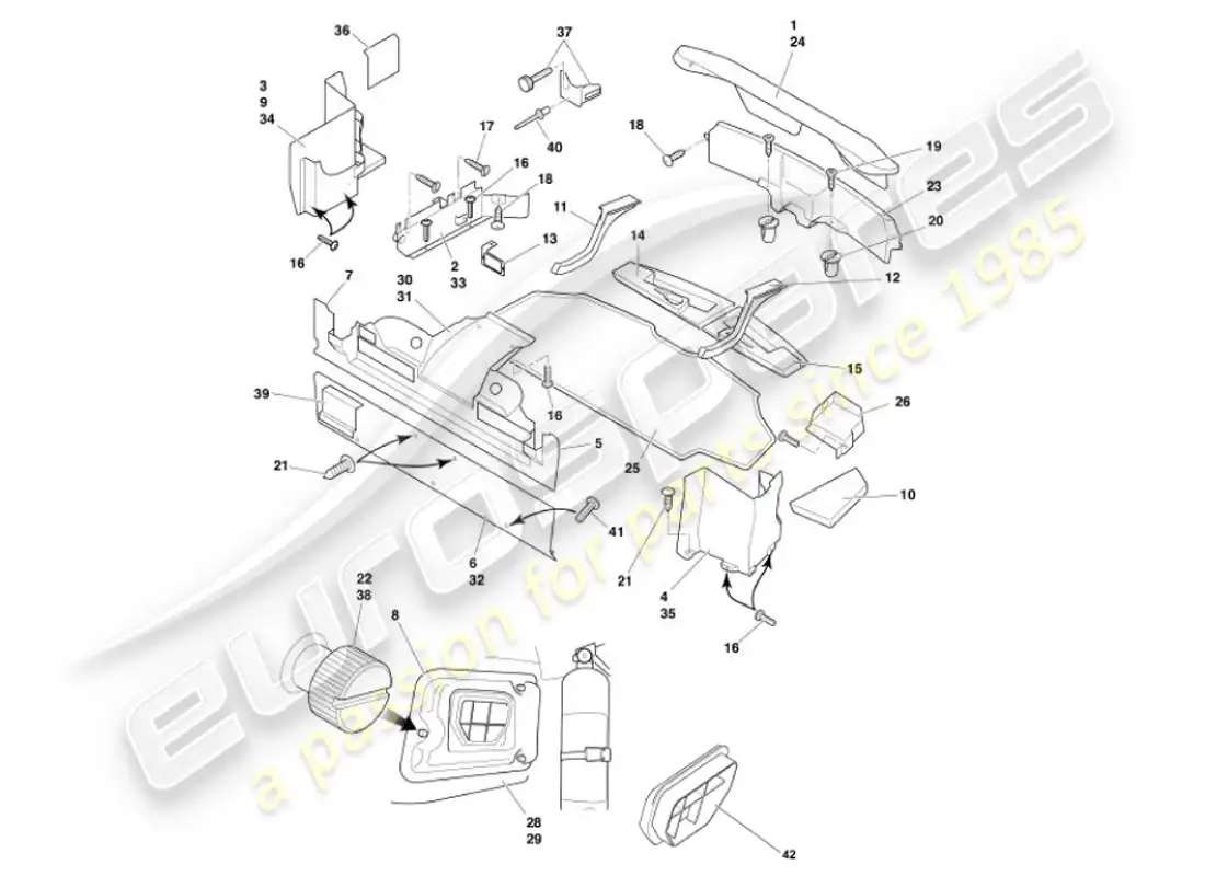 aston martin vanquish (2001) trunk casing & mats parts diagram