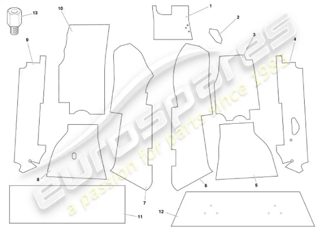 aston martin vanquish (2001) carpets parts diagram