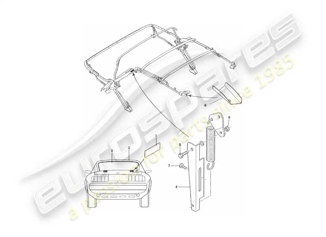 aston martin v8 virage (1999) hood assembly parts diagram