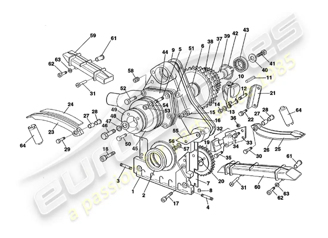 aston martin v8 volante (2000) timing case, water pump & sprockets parts diagram