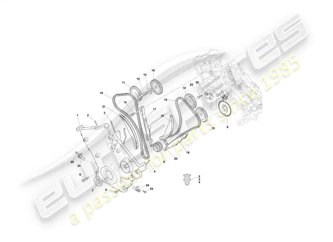 aston martin db7 vantage (1999) timing case, water pump & sprockets part diagram