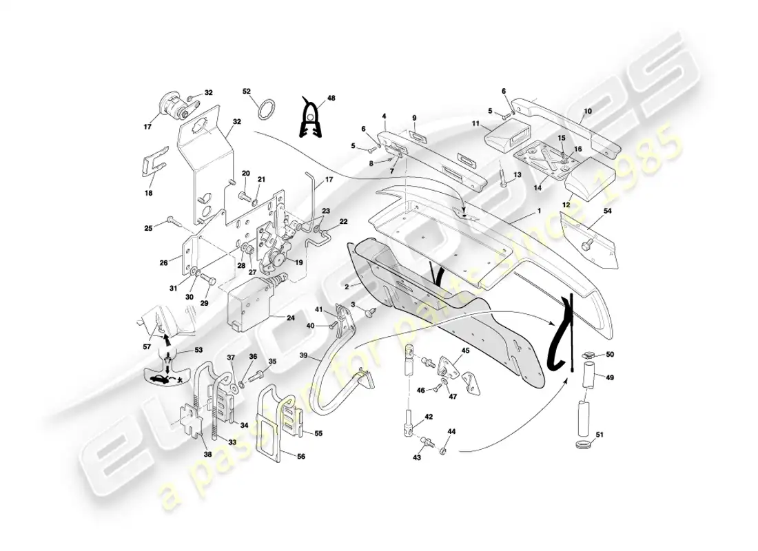 aston martin db7 vantage (1999) trunk lid part diagram