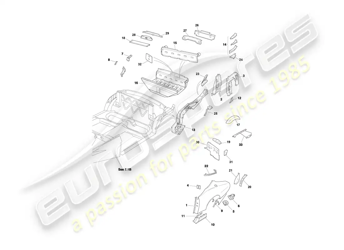 aston martin db7 vantage (1999) rear end panels, volante part diagram
