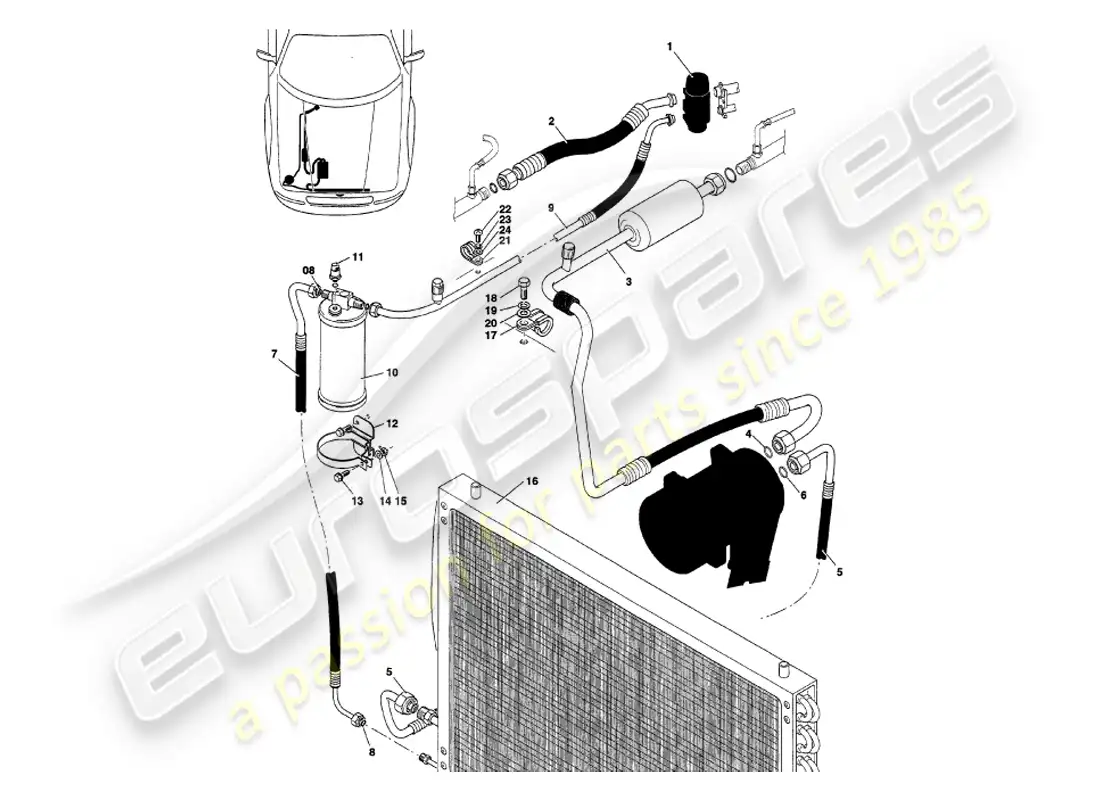 aston martin v8 volante (2000) engine compartment installation part diagram