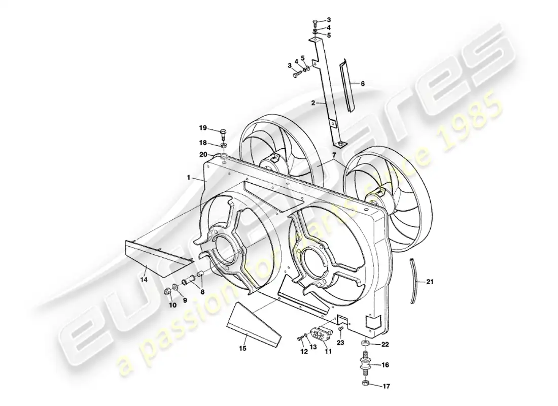 aston martin v8 volante (2000) radiator fan cowling parts diagram