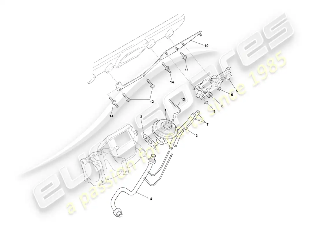 aston martin db7 vantage (1999) egr, dpfe & evr systems part diagram