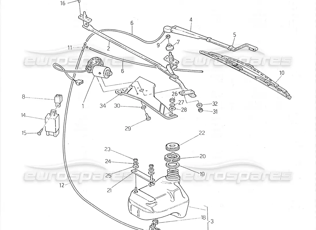 maserati 228 windshield wiper - washer (rh steering) parts diagram