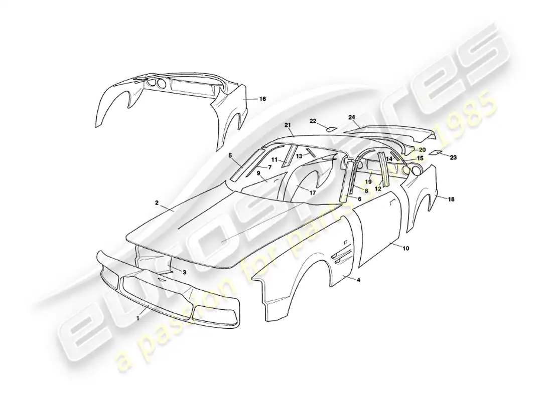 aston martin v8 coupe (2000) body panels parts diagram