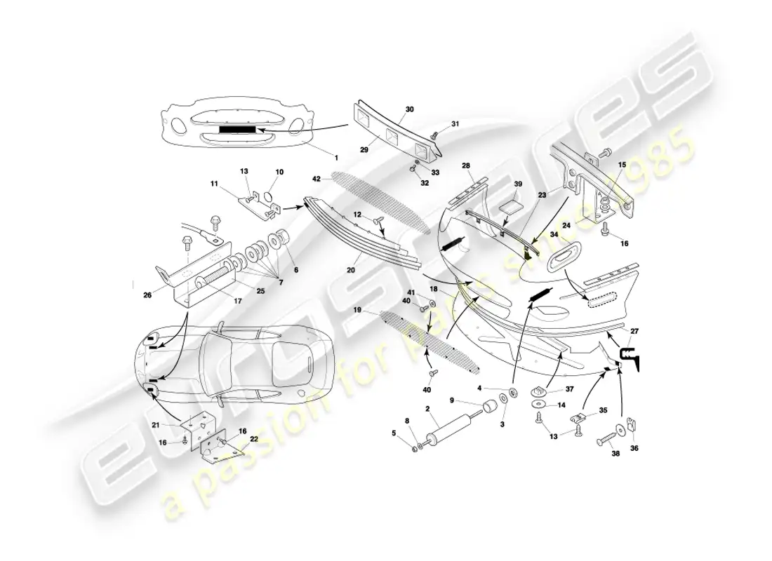 aston martin db7 vantage (1999) front bumper & apron part diagram