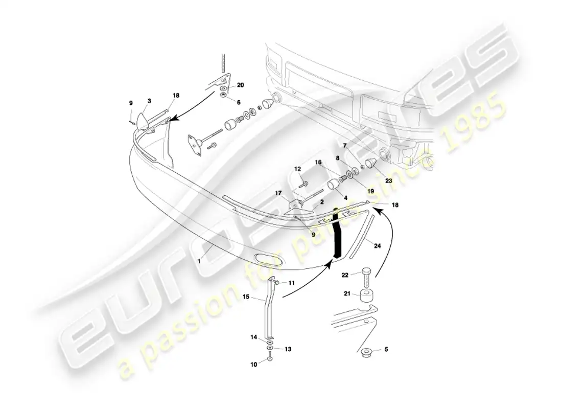 aston martin db7 vantage (1999) rear bumper, non e.a part diagram