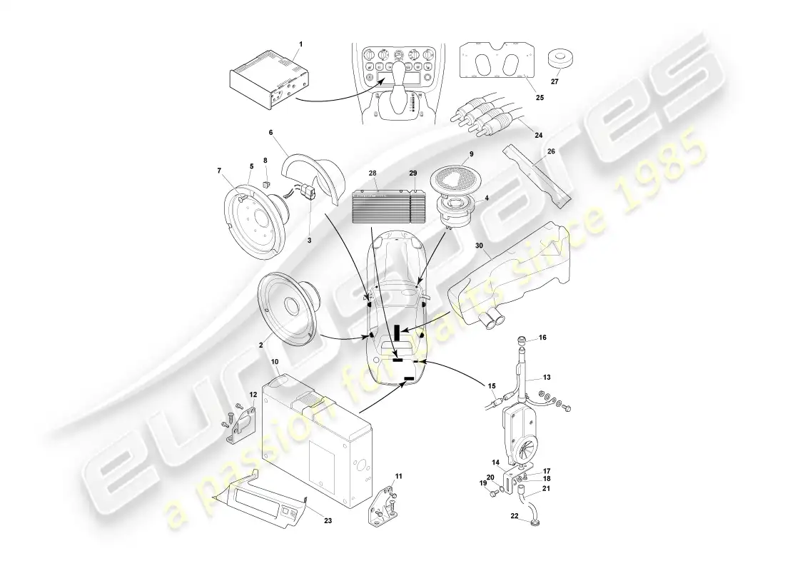 aston martin db7 vantage (1999) in car entertainment part diagram