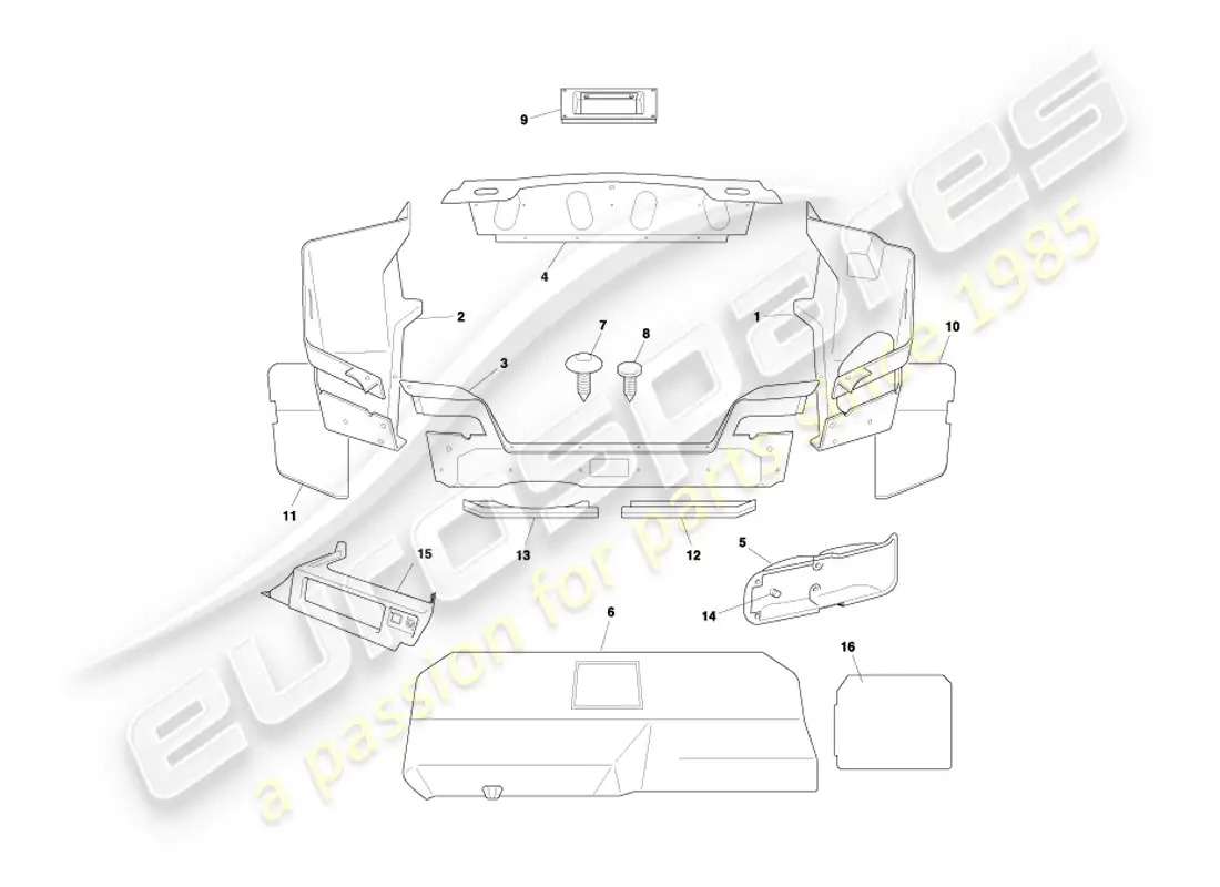 aston martin db7 vantage (1999) volante trunk casing & mats part diagram