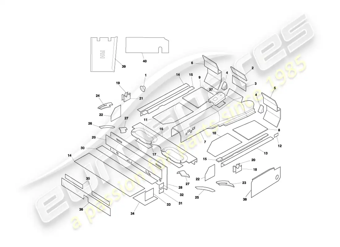 aston martin db7 vantage (1999) volante sound deadening part diagram