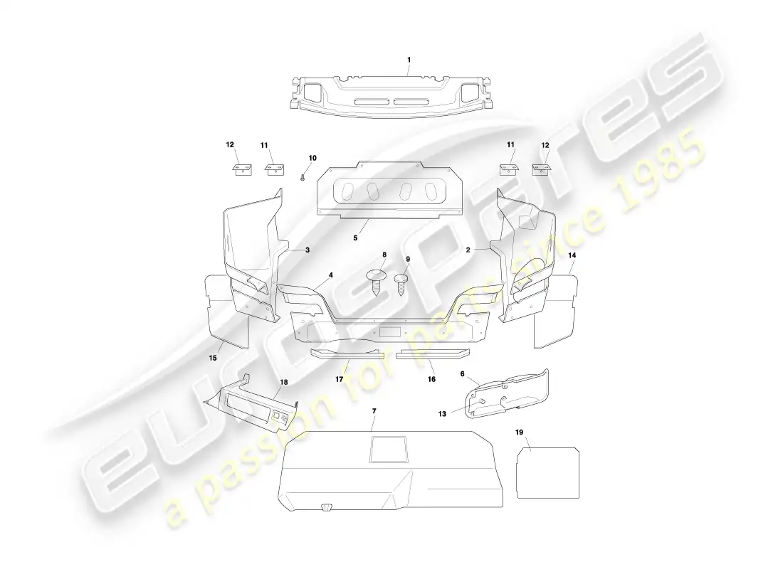 aston martin db7 vantage (1999) coupe trunk casing & mats part diagram