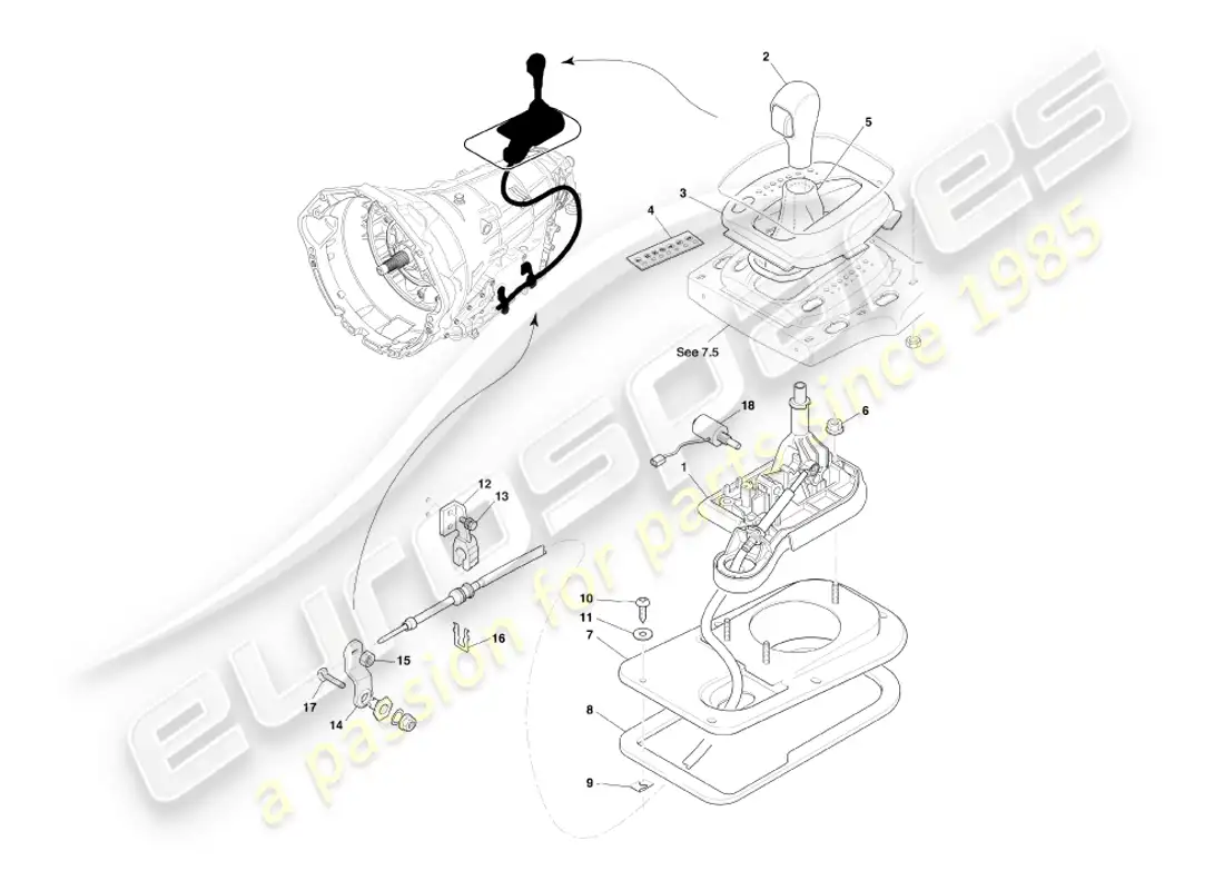 aston martin db7 vantage (1999) automatic transmission, gear selector assy part diagram