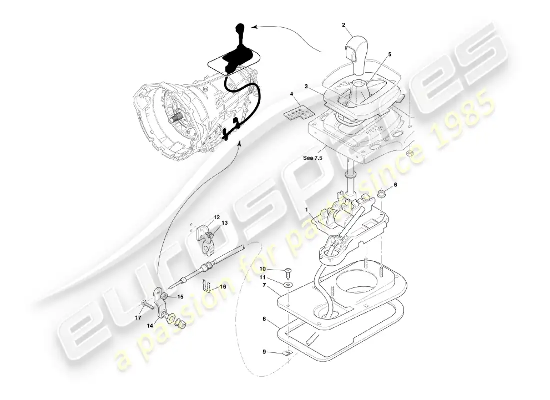 aston martin db7 vantage (1999) touchtronic transmission, gear selector assy part diagram