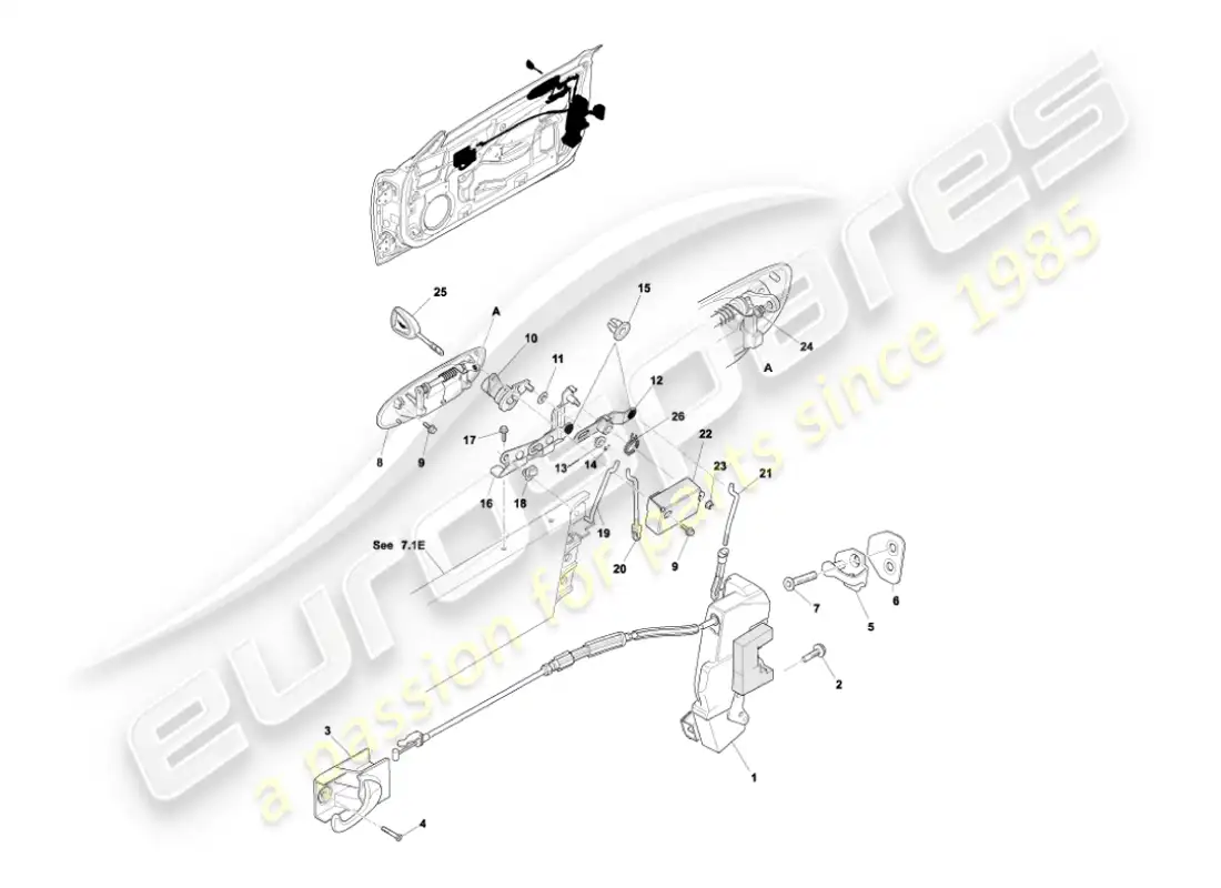 aston martin vanquish (2005) door latch mechanism parts diagram