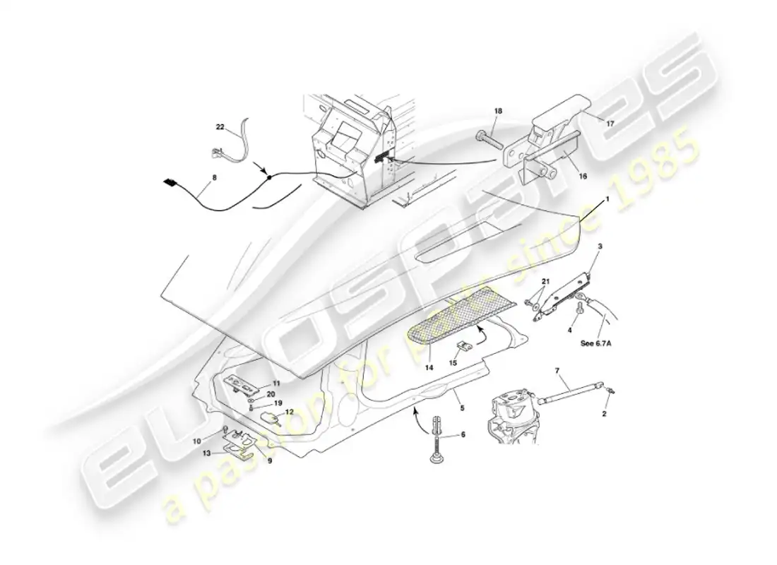 aston martin vanquish (2005) bonnet parts diagram
