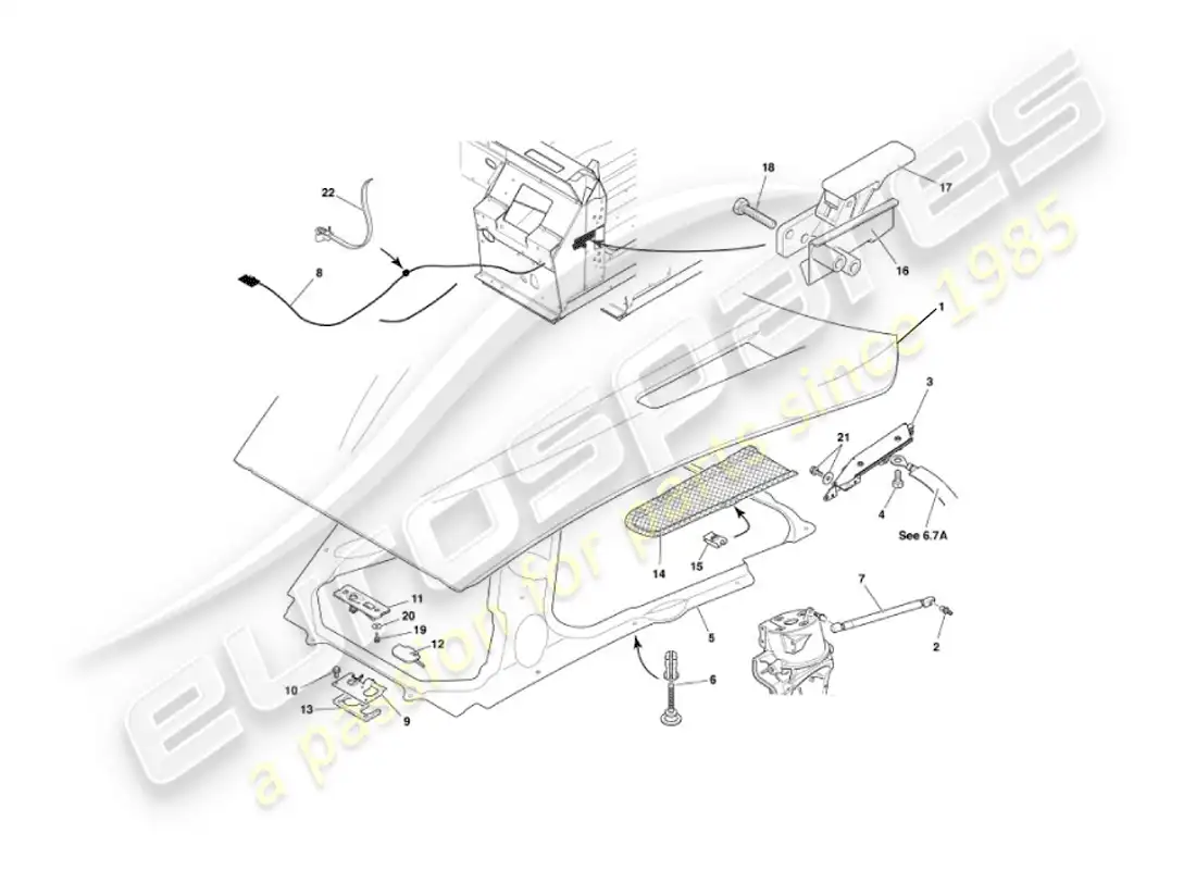 aston martin vanquish (2003) bonnet parts diagram