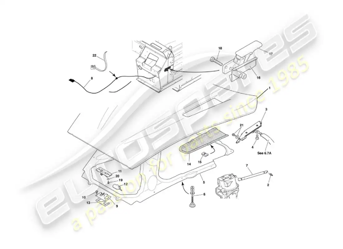 aston martin vanquish (2004) bonnet parts diagram