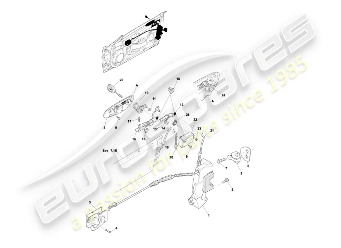 aston martin vanquish (2004) door latch mechanism parts diagram