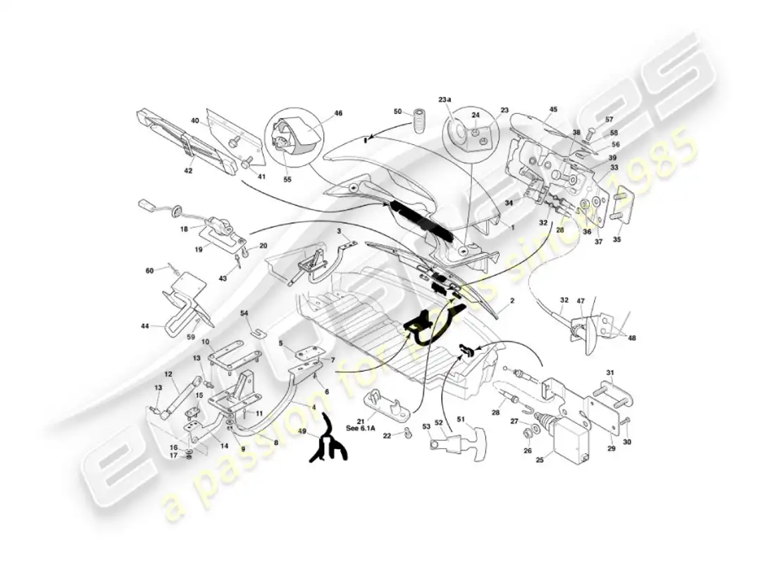 aston martin vanquish (2004) trunk lid parts diagram