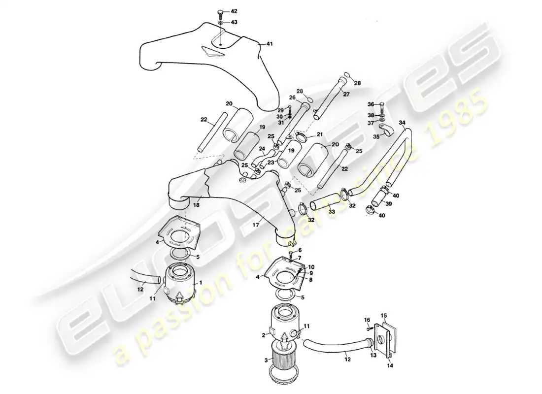 aston martin v8 volante (2000) air filters parts diagram