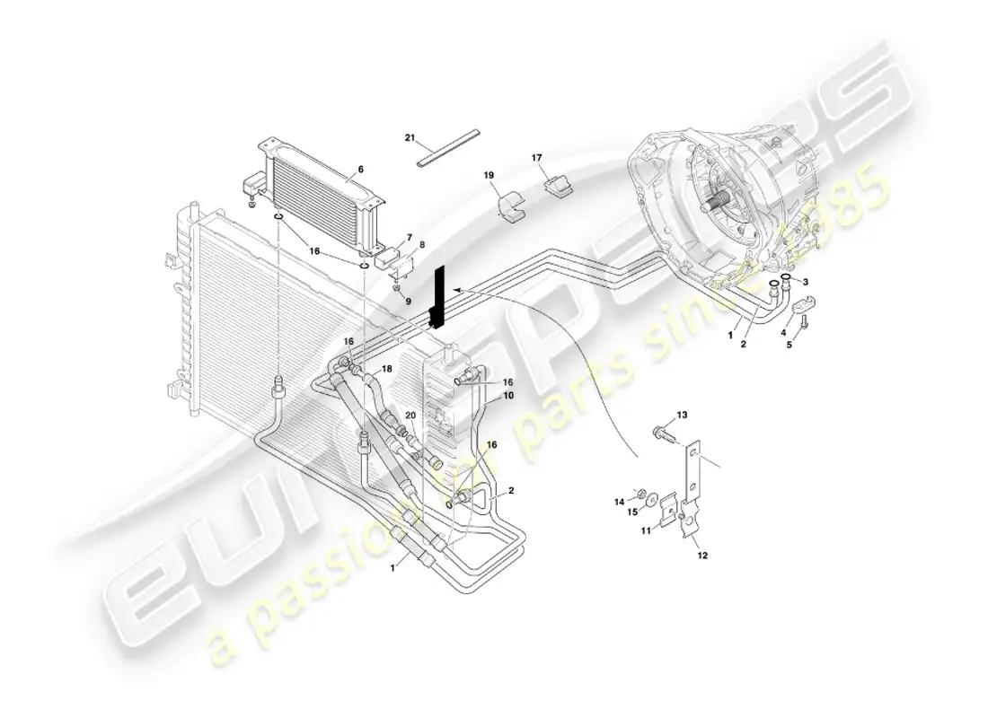 aston martin db7 vantage (1999) automatic transmission, gearbox cooling part diagram