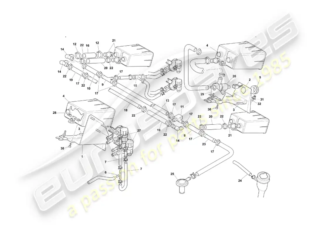 aston martin db7 vantage (1999) evaporative emission system, row part diagram