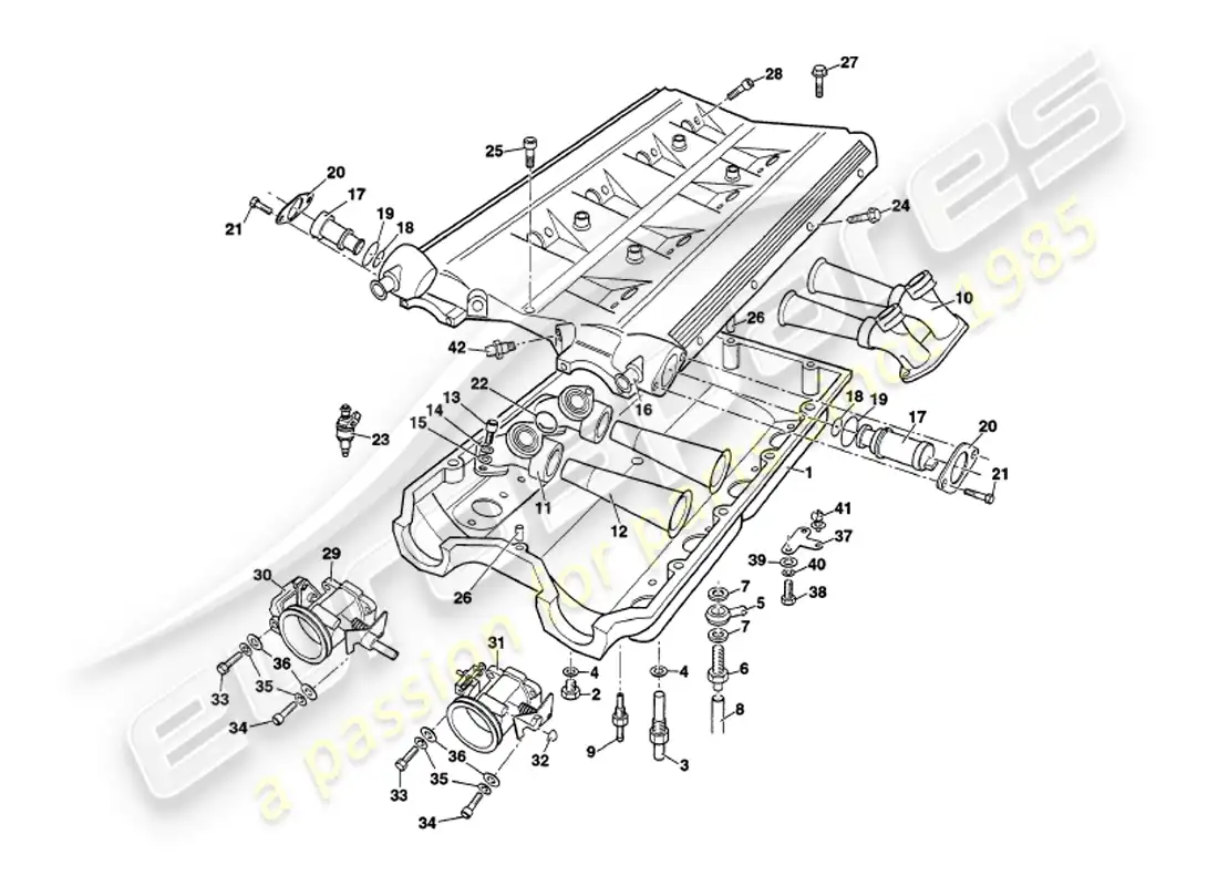aston martin v8 volante (2000) inlet manifolds and plenum parts diagram