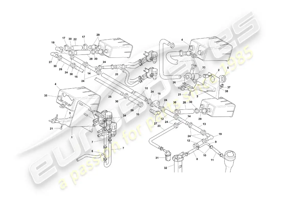 aston martin db7 vantage (1999) evaporative emission system, federal part diagram