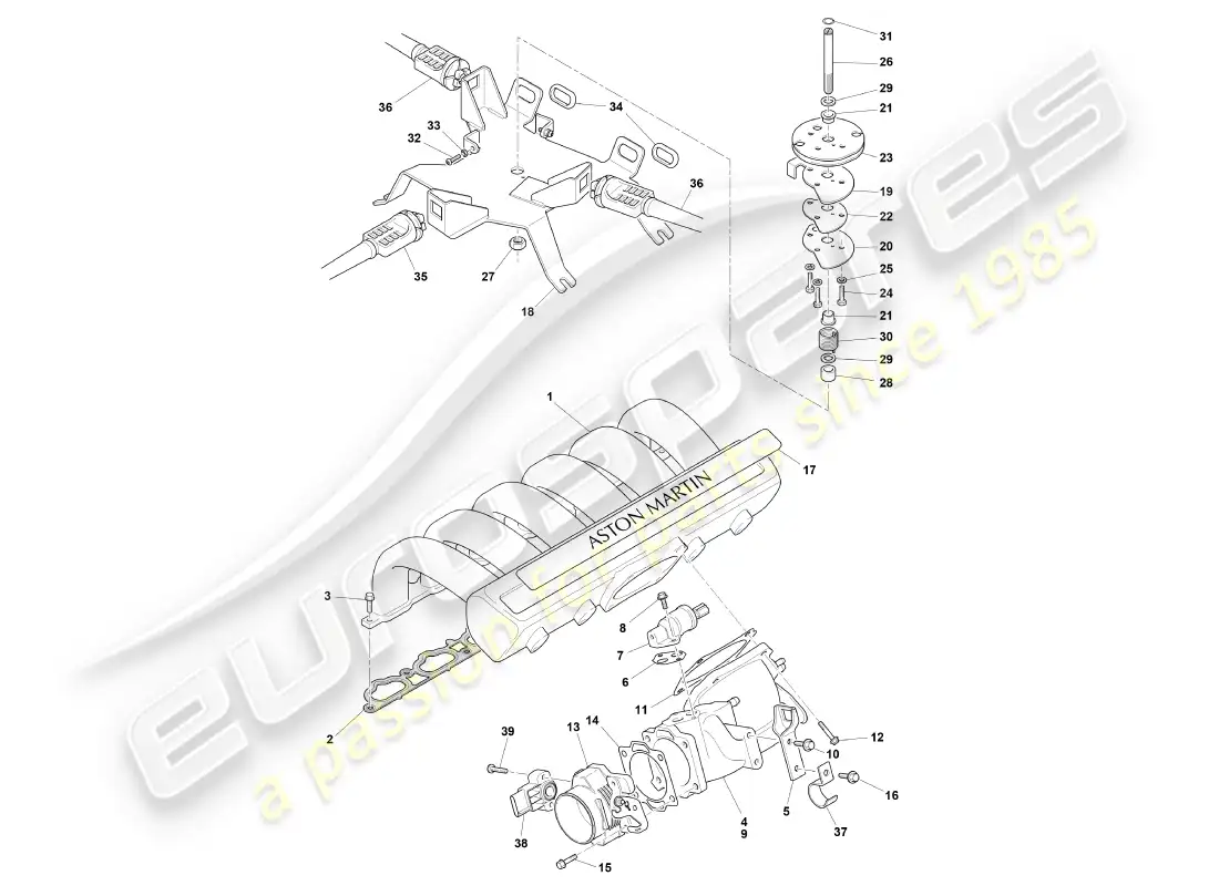 aston martin db7 vantage (1999) intake manifolds & throttles part diagram