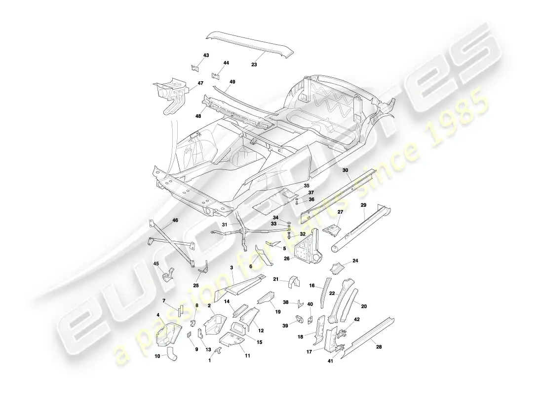 aston martin db7 vantage (1999) front end panels, volante part diagram