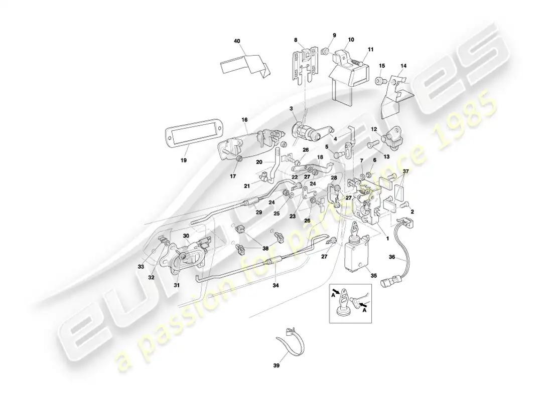 aston martin db7 vantage (1999) door latch mechanism part diagram