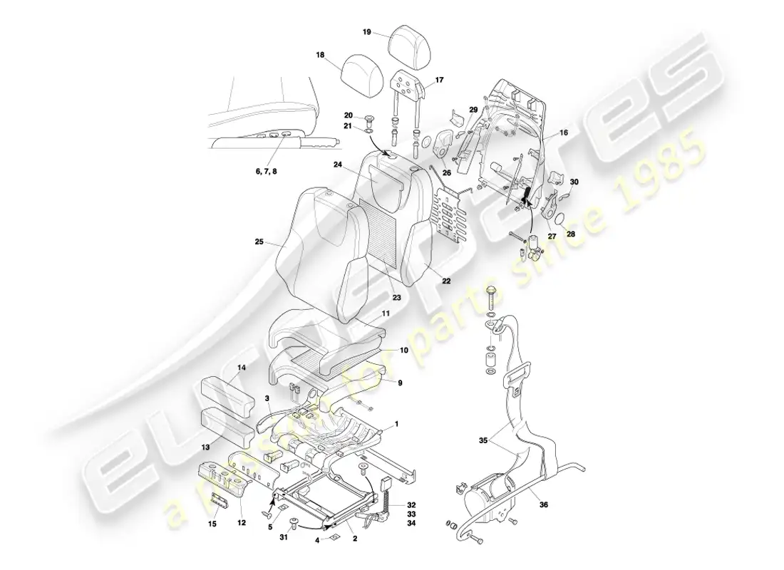 aston martin db7 vantage (1999) front seats & belts part diagram