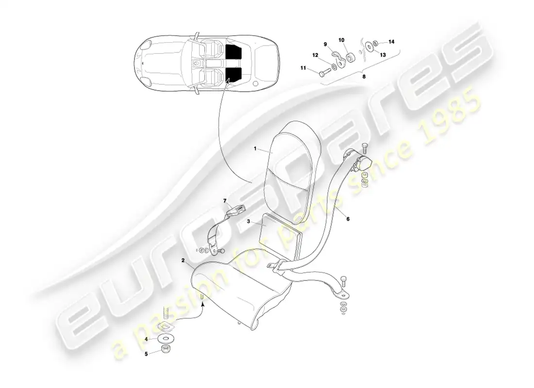 aston martin db7 vantage (1999) rear seats & belts part diagram