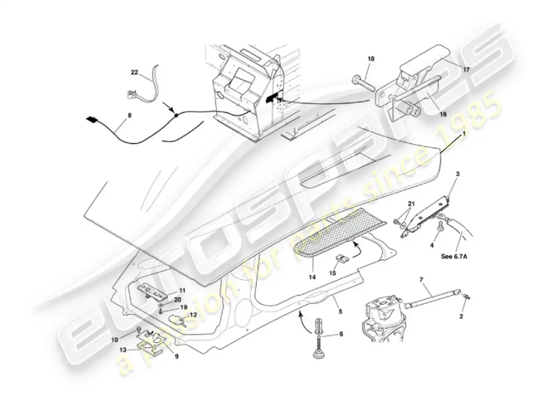 aston martin vanquish (2007) bonnet parts diagram