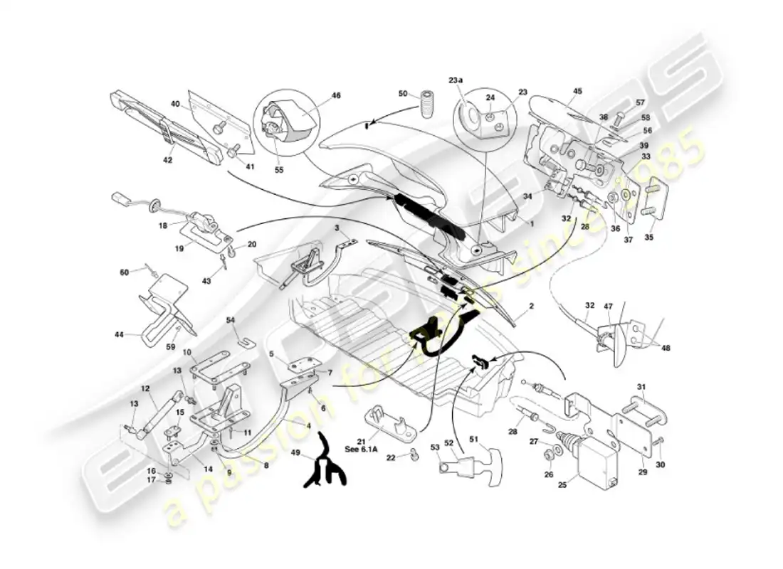 aston martin vanquish (2007) trunk lid parts diagram
