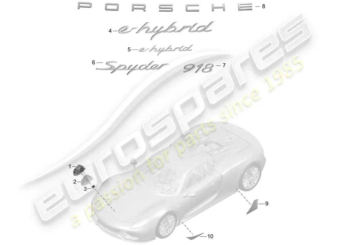 a part diagram from the porsche 918 spyder parts catalogue