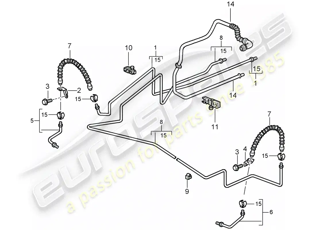 porsche 2008 (987 boxster) brake line parts diagram