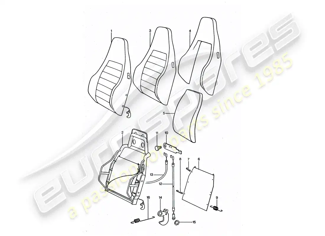 porsche 1977 (911 turbo) sports seat - backrest - single parts parts diagram