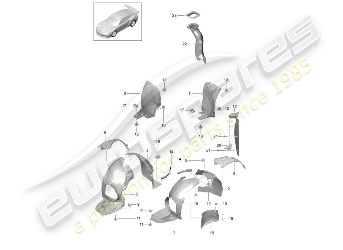 porsche 2021 (991-2 r/gt3/rs) wheel housing liner trims part diagram