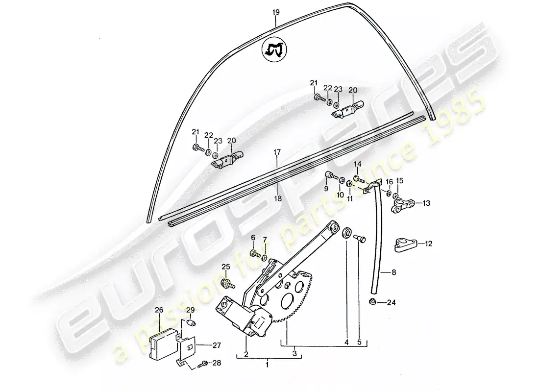 porsche 1989 (928) window regulator parts diagram