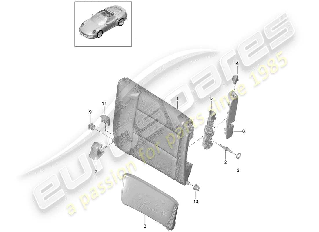 porsche 2018 (991-2 turbo) emergency seat backrest part diagram