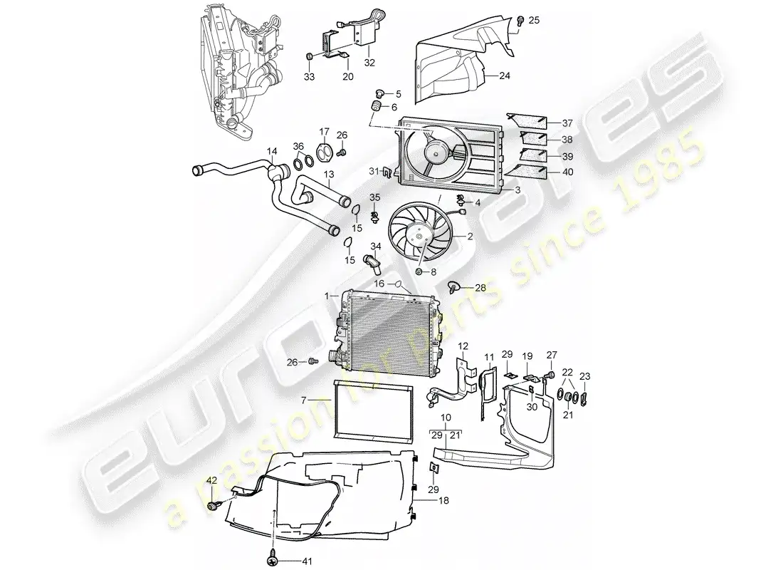 porsche 2008 (997-1 turbo / gt2) water cooling 3 parts diagram