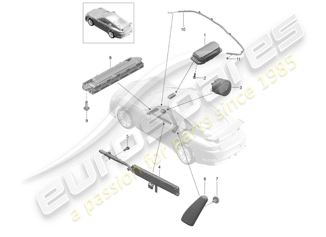porsche 2021 (991-2 r/gt3/rs) airbag part diagram