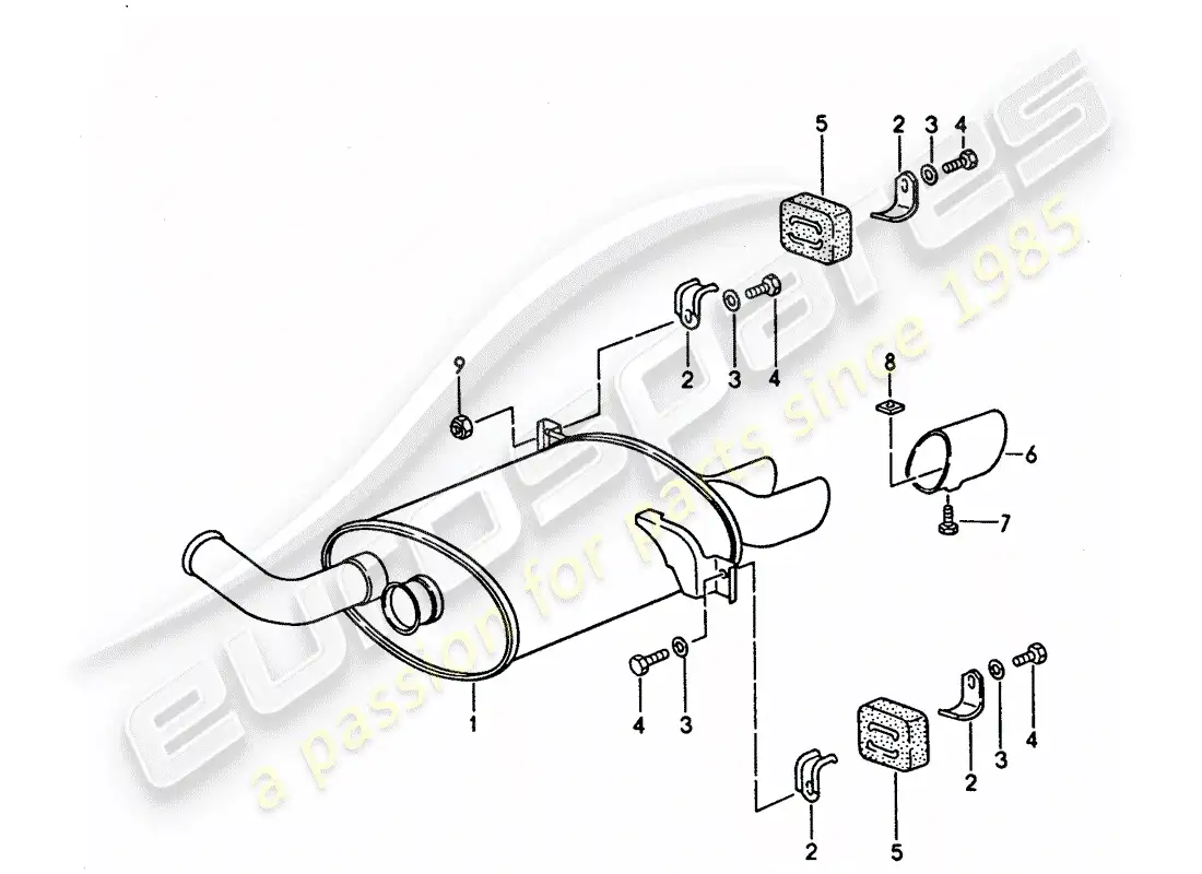 porsche 1992 (928) exhaust system - muffler - exhaust parts diagram