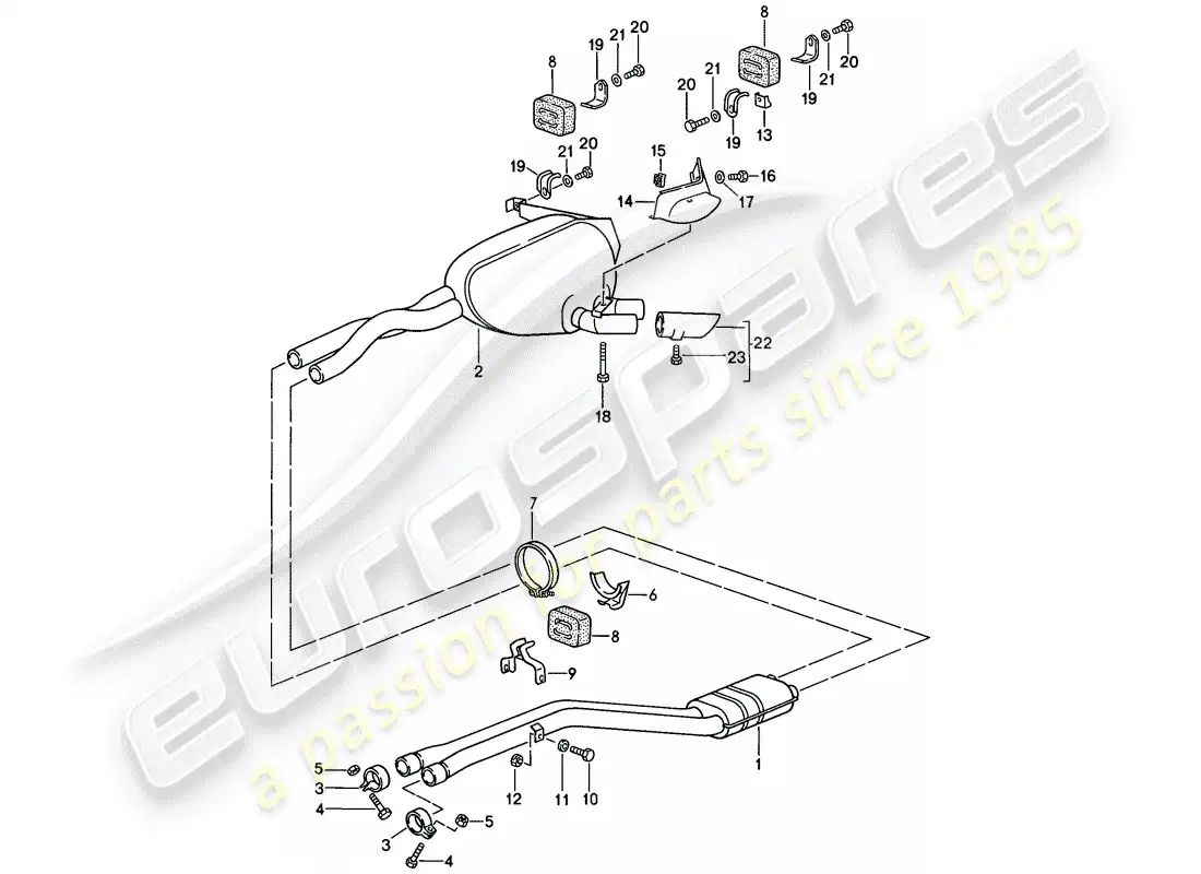 porsche 1983 (928) exhaust system - muffler - exhaust parts diagram